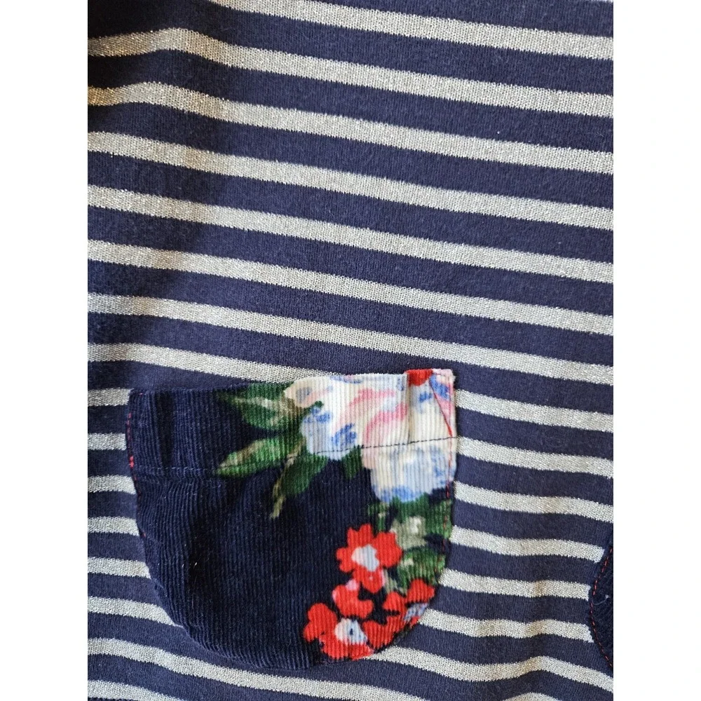 Joules Girls 2Y Navy Blue Striped Floral Tunic Top Long‎ Sleeve Pockets
